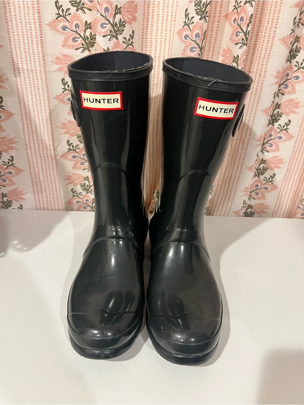 Hunter Womens Original Short Gloss Rain Boots Black US 8